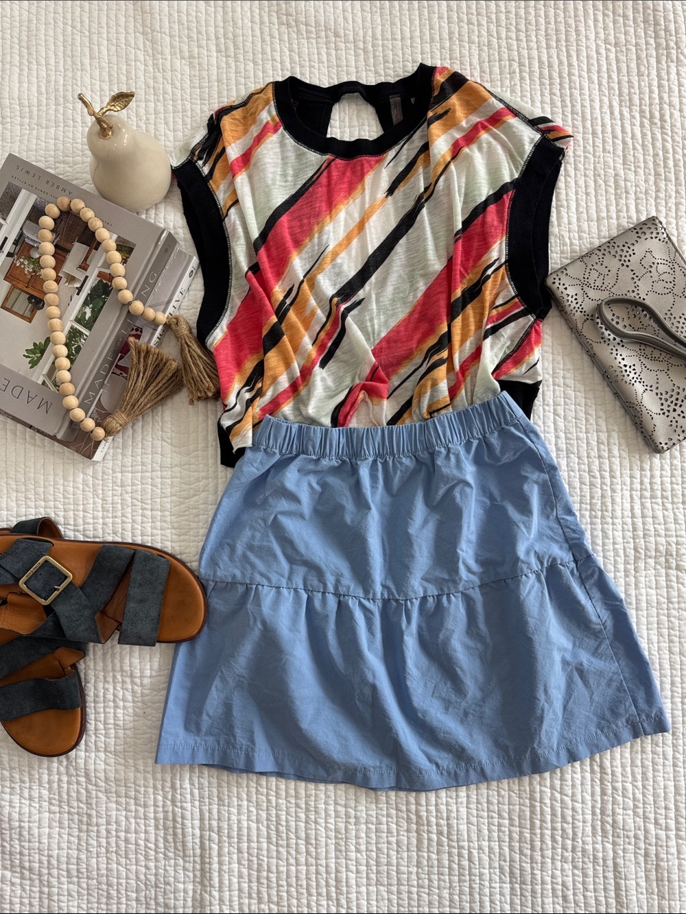 Hippie Rose Light Blue Tiered Elastic-Waist Mini Skirt SZ SM